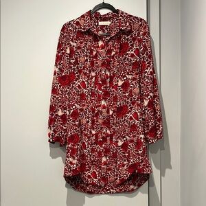 Red Floral Button-Down Shirt Dress